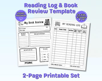 Registro de lectura y reseña de libros para niños (imprimible) / Rastreador de lectura + Plantilla de informe de lectura / Hoja de trabajo de lectura para educación en casa / PDF imprimible