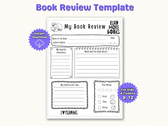 Book Review Template for Kids Ages 8–12 | Simple Printable Reading Response | Minimal 1-Page Book Report
