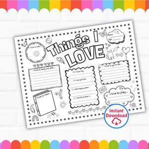 Things I Love Activity Sheet | Printable Worksheet | Self-Love & Kindness Activity | Classroom, Home school INSTANT DOWNLOAD image 1