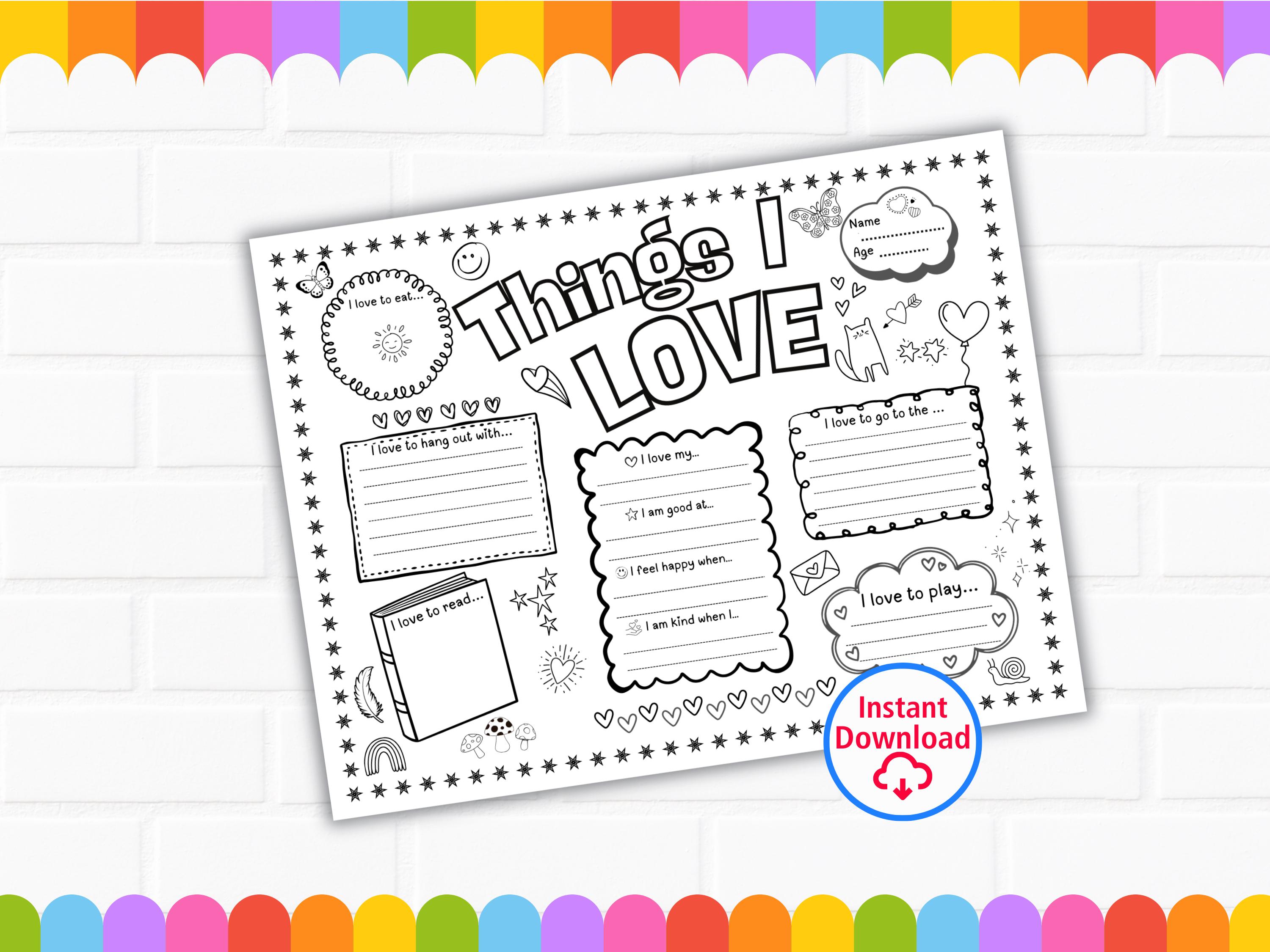 Things I Love Activity Sheet Printable Worksheet Self love things-i-love-activity-sheet-printable-worksheet-self-love