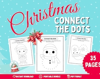 Paquete de actividades navideñas para unir los puntos / 35 lindas páginas navideñas kawaii para unir los puntos / Divertidas hojas de trabajo de aprendizaje navideñas