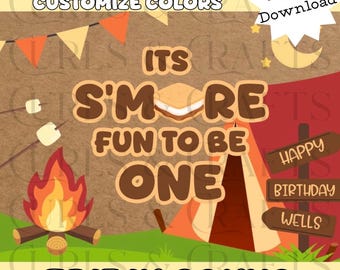 Maqueta de cumpleaños «Más divertido para ser uno» / Banner de primer cumpleaños de camping / Fiesta de cumpleaños rústica con fogata / Plantilla de cumpleaños «Más divertido» / Descarga instantánea