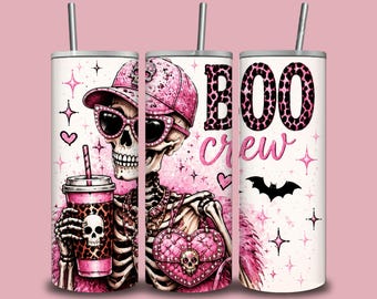 Pink Skeleton Boo Tumbler Wrap PNG,Coquette Goth Skull Tumbler PNG,Pink Leopard Halloween 20oz Tumbler Wrap,Sublimation Digital Download