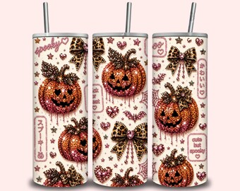 Leopard Pumpkin Tumbler Wrap PNG, Coquette Halloween Sublimation Design (Digital Download),20os Tumbler Wrap