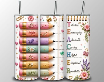Floral Pencil Teacher Appreciation Tumbler Wrap PNG (Digital Download)