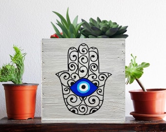 Hamsa Evil Eye Planter Organizer Decorative Bin Hand Housewarming Engagement Jewish Bat Mitzvah Gift