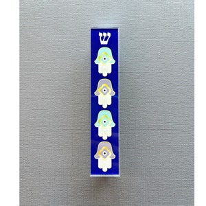 Evil Eye Hamsa Mezuzah, Scroll Case, Jewish Gift, Wedding, Housewarming