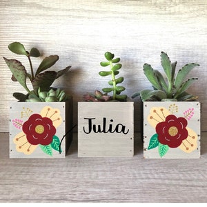 Ensemble de jardinière personnalisé, 3 petites boîtes de succulentes en bois faites main, cadeau de jardin pour elle