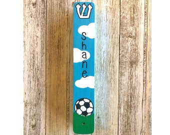 Personalized Soccer Mezuzah, Sports, Boys Hand Painted Scroll Case, Jewish Gift, Hebrew Baby Naming, Newborn, Bris Gift