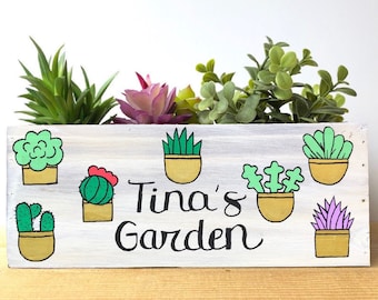 Personalized Succulent Planter, Garden Gift for Her, Custom Garden Box, Succulent Cactus Decor, Mother's Day