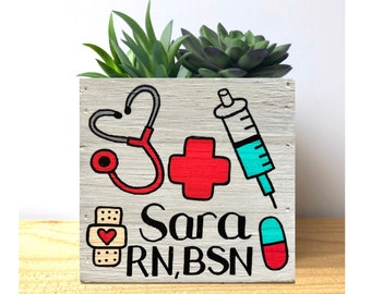 Personalized Nurse Planter, Gift for Thank You, Appreciation, School Graduation, Medical, Hospital, Desk, and Office Decor