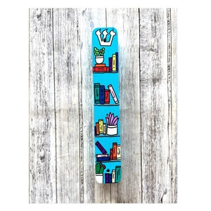 Bookshelf Mezuzah, Hand Painted Scroll Case, Jewish Gift, Housewarming, Guest Room, Baby Naming, Wedding image 1