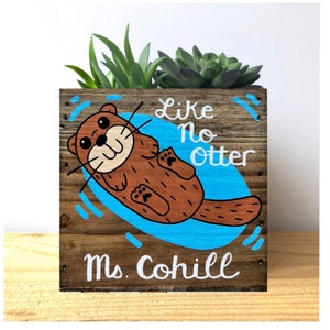 Otter Planter, Personalized Sea Otter Box, Fathers Day, Mother's Day, Teacher Appreciation, Thank You, Custom Animal Garden Gift for Her image 1