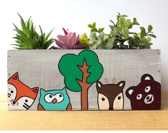 Woodland Nursery Animals Decor, Baby Shower, Forest Animals Planter, Succulent Planter