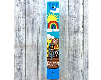 Noah's Ark Mezuzah, Personalized Hand Painted Scroll Case, Modern Judaica, Jewish Gift Housewarming, Hebrew Baby Naming, Bris