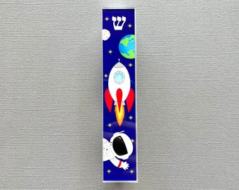 Children's Mezuzah, Astronaut Spaceship, Gift for Jewish Baby Naming, Bris, Brit Milah, Scroll Case