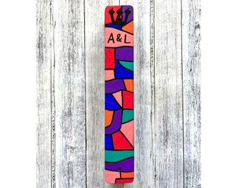 Personalized Mezuzah, Abstract Colors, Jewish Family Engagement, Wedding, Housewarming Gift