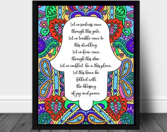 Hamsa Home Blessing, 8x10 Print, English or Hebrew, Jewish Gift for Wedding, Anniversary, Engagement