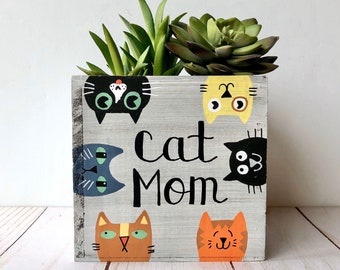 Cat Mom Planter, Cat Lover Gift for Her, Gift for Cat Dad, Pet Parents Gift, Housewarming Gift, Gift for Mom, Mother's Day