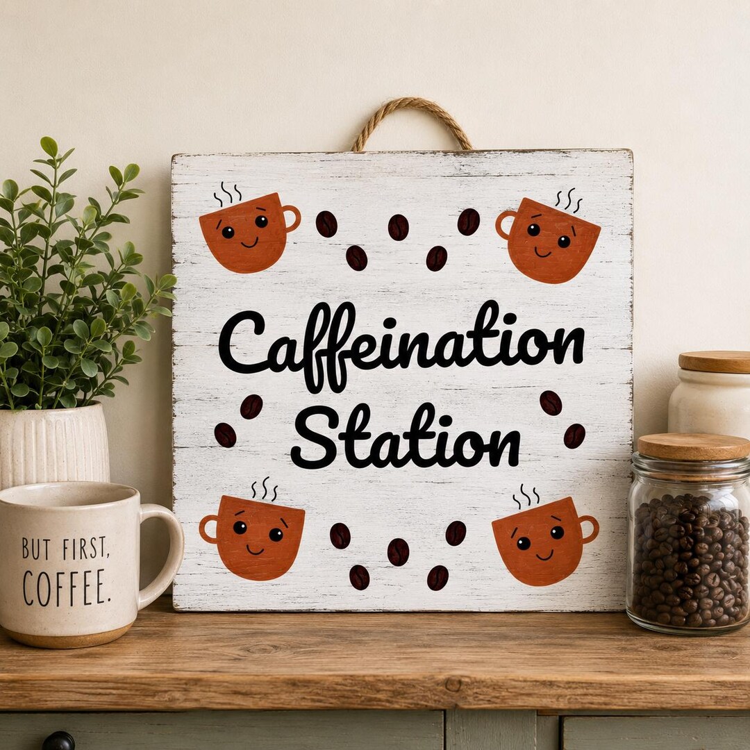 Caffeination Station Sign: Whitewashed Wood Coffee Bar Decor - Etsy