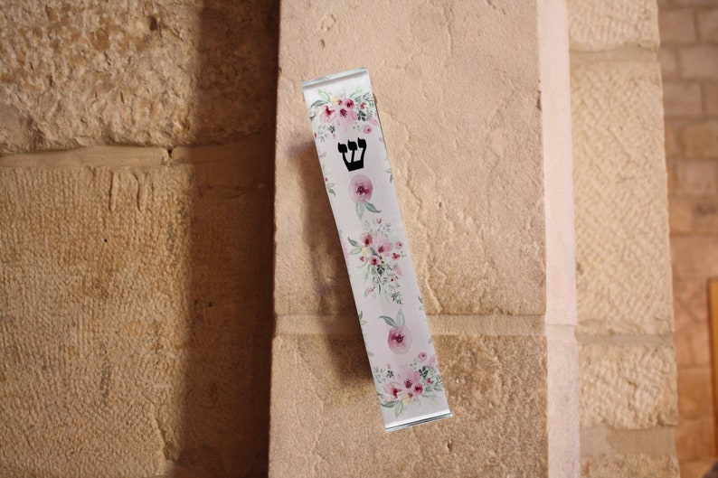 Hamsa and Mezuzah, Pink Flowers Design, Jewish Gift for Baby Naming, Housewarming, Engagement, Wedding, Mother's Day image 7