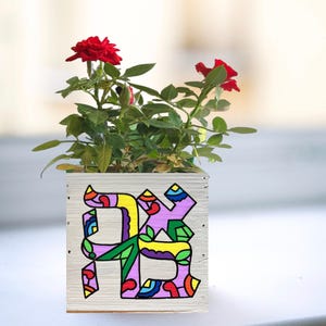 Hand Painted Ahava Love Succulent Planter: Hebrew Gift