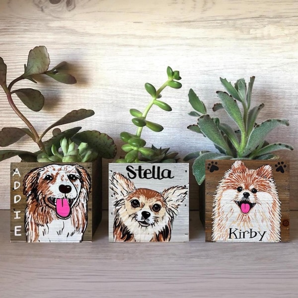 Mini Pet Portrait Planter Gift, Custom Cat Dog box, Personalized Pet Loss Memorial
