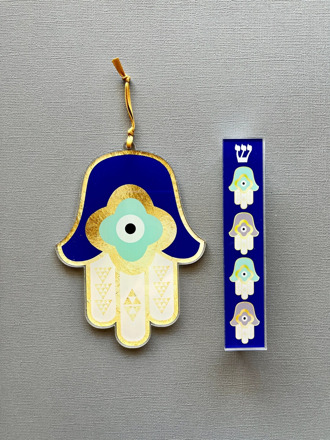 Evil Eye Hamsa and Mezuzah Set, Blessing, Jewish Gift for Baby Naming