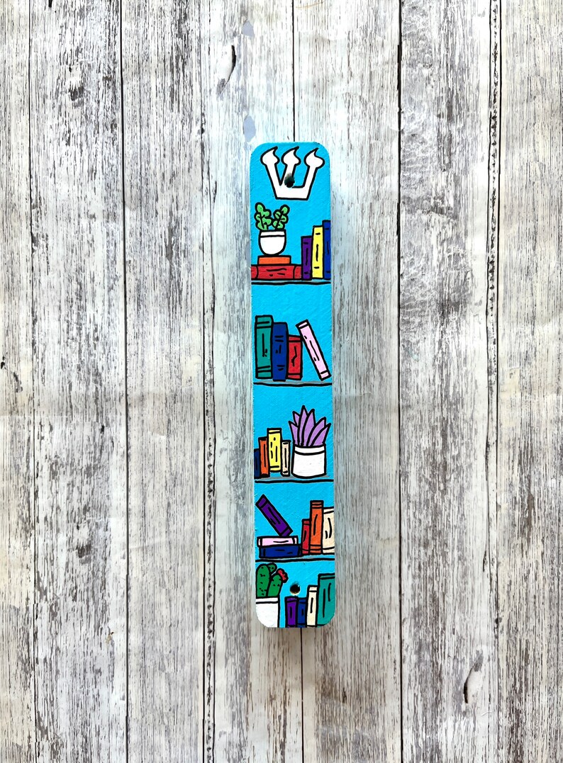 Bookshelf Mezuzah, Hand Painted Scroll Case, Jewish Gift, Housewarming, Guest Room, Baby Naming, Wedding image 5