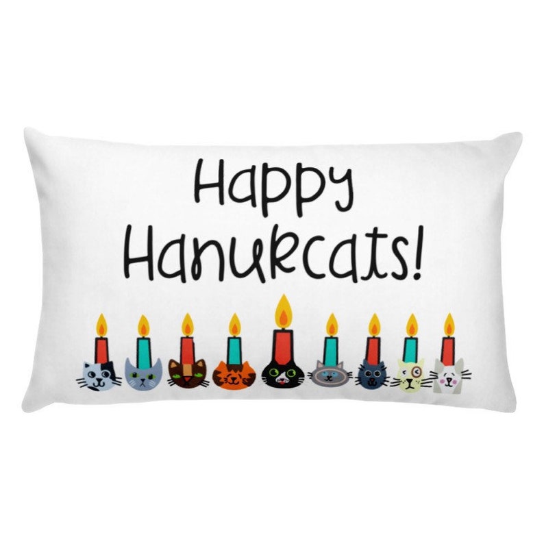 Hanukkah Pillow, Cute Hanukkah Gift, Cat Hanukkah Menorah, Cat Themed Holiday Decor, Unique Chanukah Gift, Hanukkah Decor for Office, Kids image 3