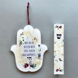 Hamsa and Mezuzah, Floral Boho Design, Jewish Gift for Baby Naming, Housewarming, Engagement, Wedding