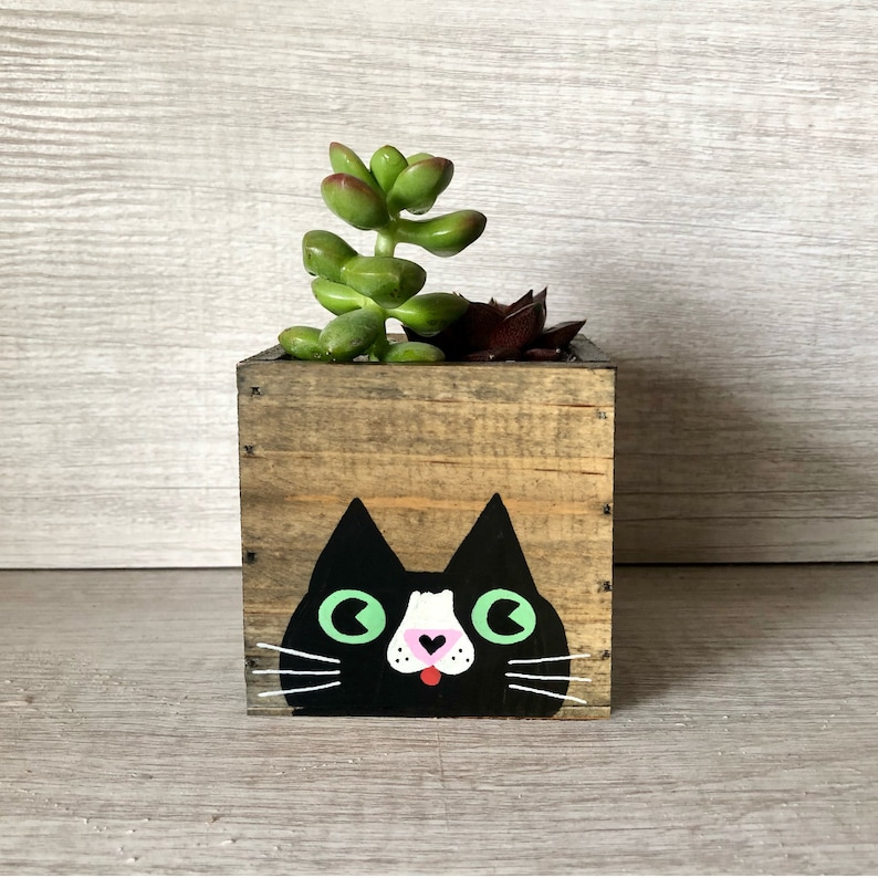 Cat Planters Set of 3 Small Handmade Wood Boxes Garden Gift Etsy