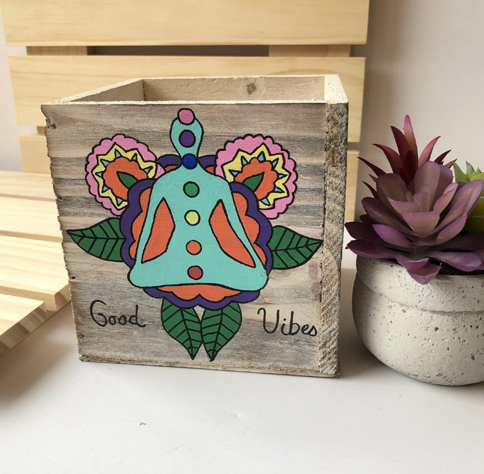 Good Vibes Planter Yoga Planter Inspirational Decor Yoga Etsy