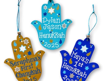 Personalized Hanukkah Hamsa Ornament: Custom Name Date Jewish Chanukah Children's Gift, Party Decor