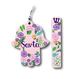 Hamsa Mezuzah, Personalized Jewish Gift for Savta, Jewish Father&#39;s Day Gift, Girl Birthday, Jewish Baby Naming Gift