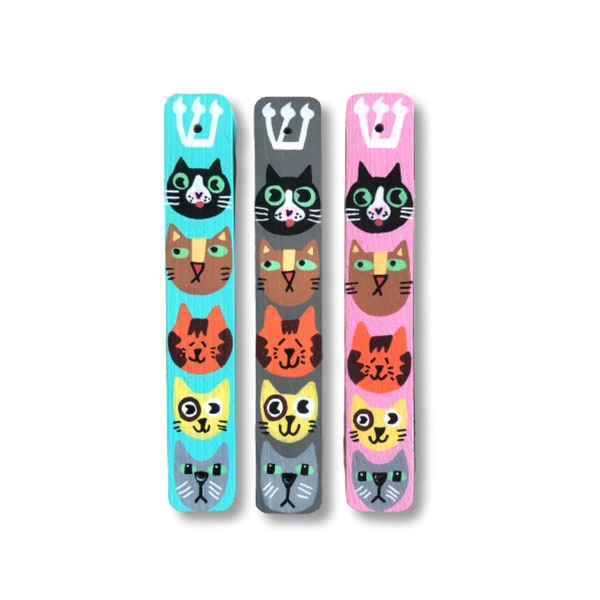 Cat Mezuzah, Jewish Baby Naming Ceremony Gift, Bar Bat Mitzvah Gift ,Gift for Bris, Hand Painted Wood Mezuzah