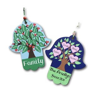 Family Tree Personalized Hamsa Wall Hanging, Custom Jewish Wedding, Anniversary, Hanukkah, Gift for Bubbe