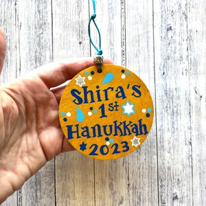 Personalized Hanukkah Ornament, 2023 Custom Chanukah Decor, 1st Birthday Jewish Baby Gift, Holidays Host Gift, Small Gifts Kids image 5