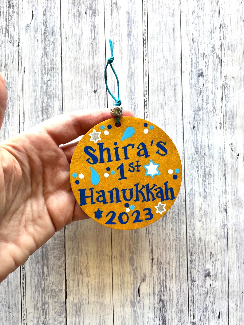 Personalized Hanukkah Ornament, 2023 Custom Chanukah Decor, 1st Birthday Jewish Baby Gift, Holidays Host Gift, Small Gifts Kids image 5