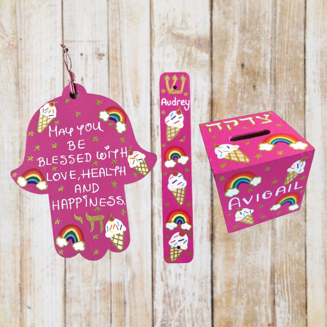 Baby Girl Mezuzah Hamsa and Tzedakah Box Ice Cream and Etsy UK