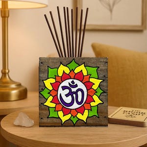 Hand Painted Om Planter: Rustic Yoga Decor Box