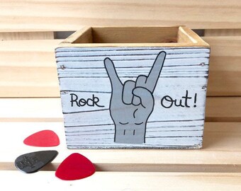 Rock Out Hand Box, Gift for Dad, Guitar Pick Holder, Music Lover, Metal Hand, Music Gift, Musician Gift