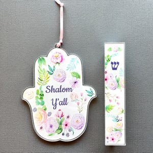 Shalom Y&#39;all Hamsa and Mezuzah, Scroll Case, Jewish Gift, Housewarming, Wedding, Engagement