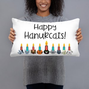 Hanukkah Pillow, Cute Hanukkah Gift, Cat Hanukkah Menorah, Cat Themed Holiday Decor, Unique Chanukah Gift, Hanukkah Decor for Office, Kids image 2