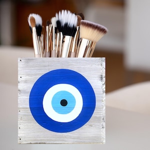 Evil Eye Wood Planter or Bin – Rustic Organizer – 4" or 5" Square Succulent Box