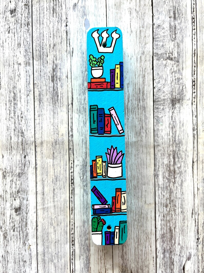 Bookshelf Mezuzah, Hand Painted Scroll Case, Jewish Gift, Housewarming, Guest Room, Baby Naming, Wedding image 4