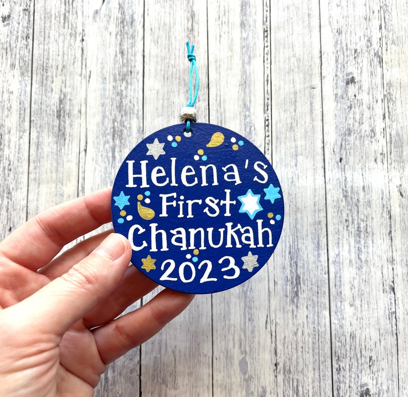 Personalized Hanukkah Ornament, 2023 Custom Chanukah Decor, 1st Birthday Jewish Baby Gift, Holidays Host Gift, Small Gifts Kids image 6