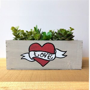Valentine's Day Love Planter, Love Ribbon Heart Tattoo Design, Anniversary Succulent Planter, Garden Gift for Her