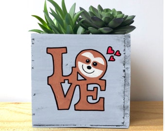 Sloth Love Planter, Gift for Girlfriend, Boyfriend, BFF, Sloth Gift Box