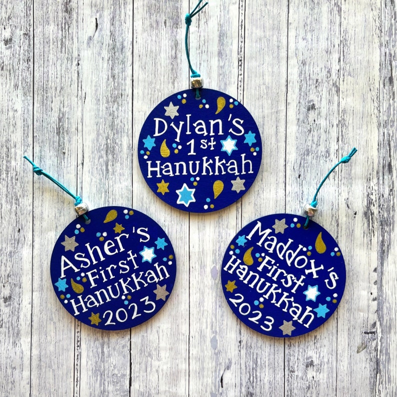 Personalized Hanukkah Ornament, 2023 Custom Chanukah Decor, 1st Birthday Jewish Baby Gift, Holidays Host Gift, Small Gifts Kids image 7